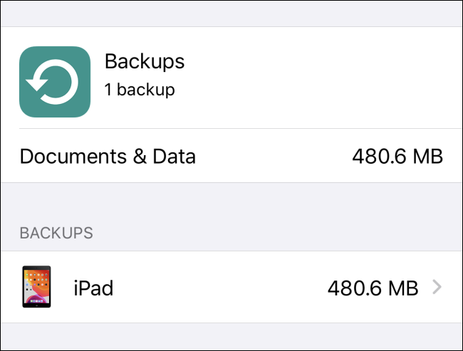 An iPad listed under "Backups" in iCloud.