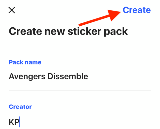 Tap on create to make a sticker pack