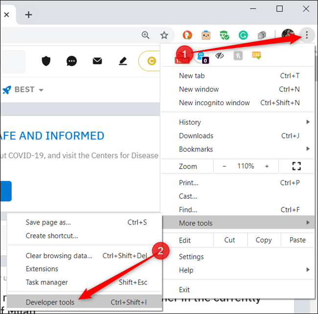 Click the menu icon (three dots) and then click More tools > Developer tools.