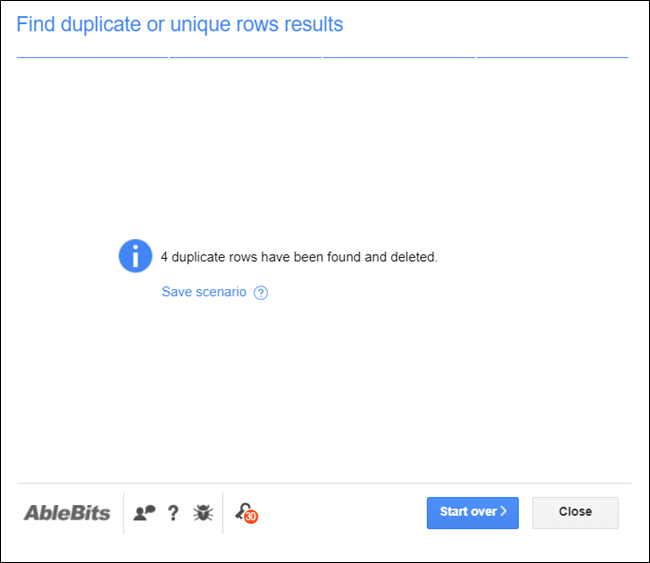 The results page showing how many entries were found in your document