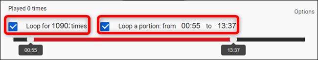 Manually set how many times it will repeat and which part of the video to loop.