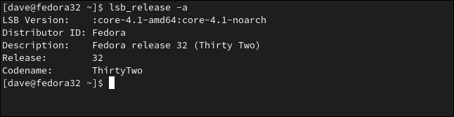Output of lab_release on Fedora in a terminal window.