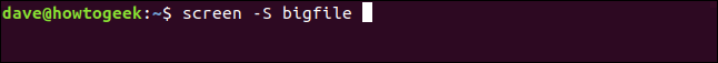 The "screen -S bigfile" command in a terminal window.