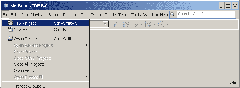 NetBeans IDE，文件 | 新建项目 菜单项已选择。