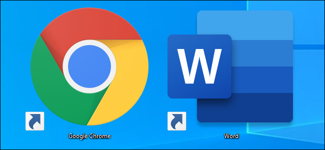 Google Chrome and Microsoft Word desktop icon shortcuts on Windows 10