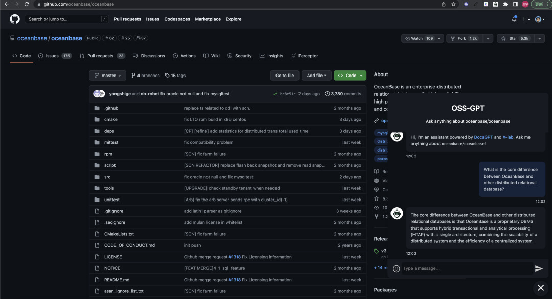 用OceanBase试了一下ChatGPT开源文档问答助手