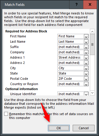 Match Corresponding fields