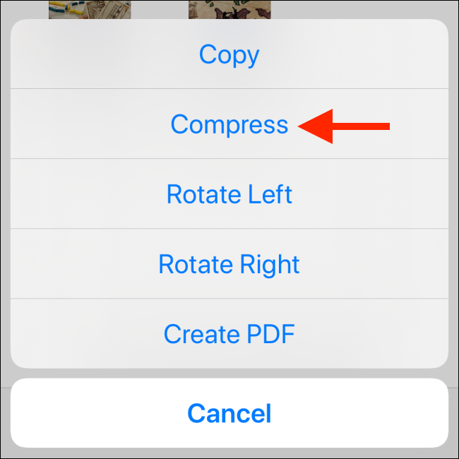 Tap on the Compress option from the menu