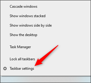 Taskbar settings option in taskbar menu