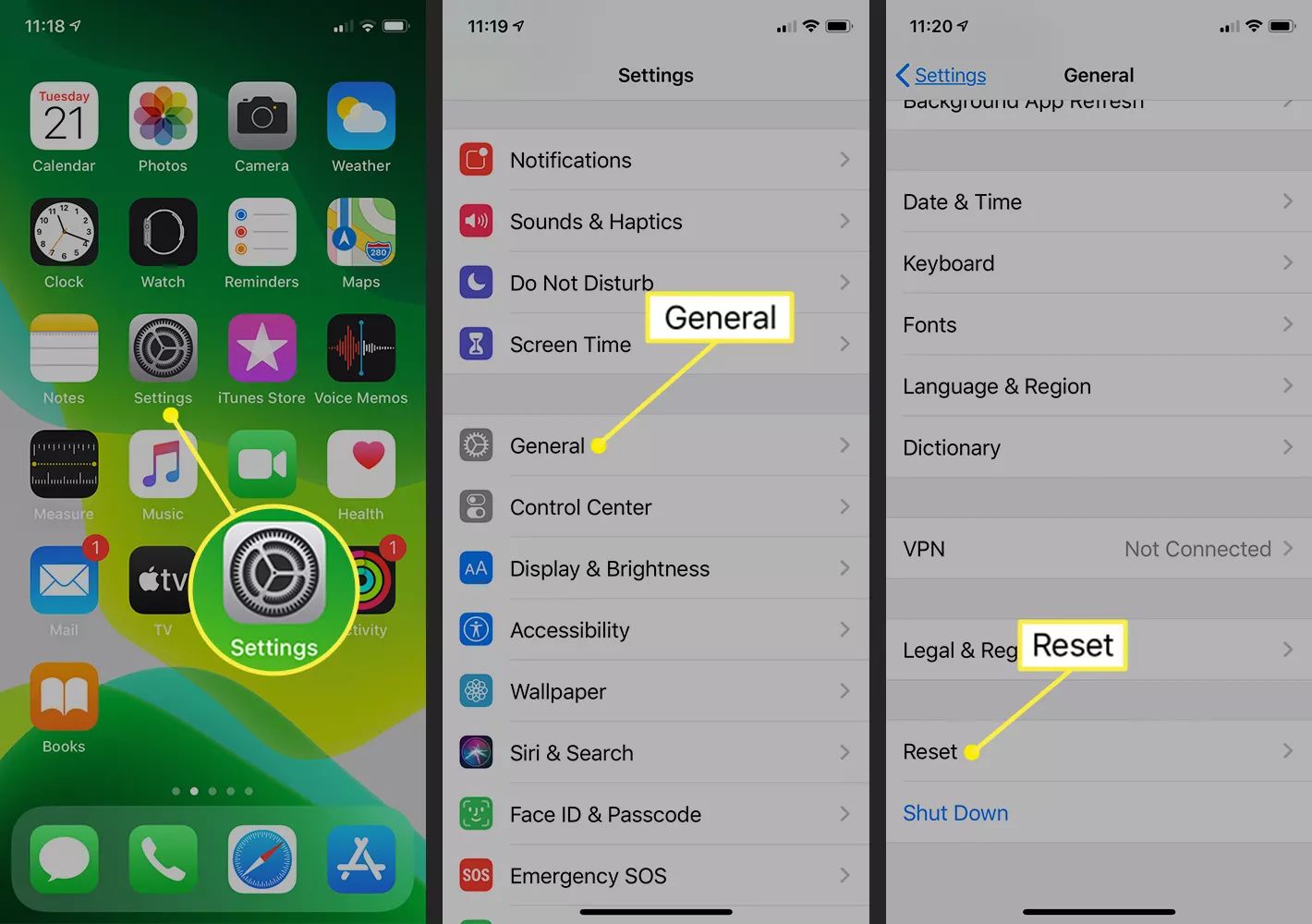 General settings on iPhone