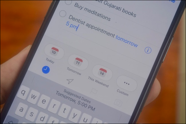 Smart suggestions for date and time in new Reminders app in iOS 13