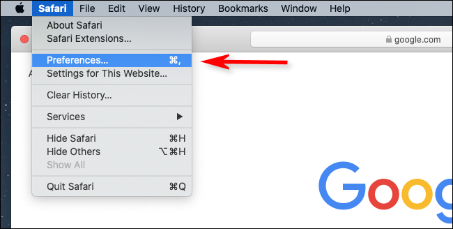 Select Preferences in Safari