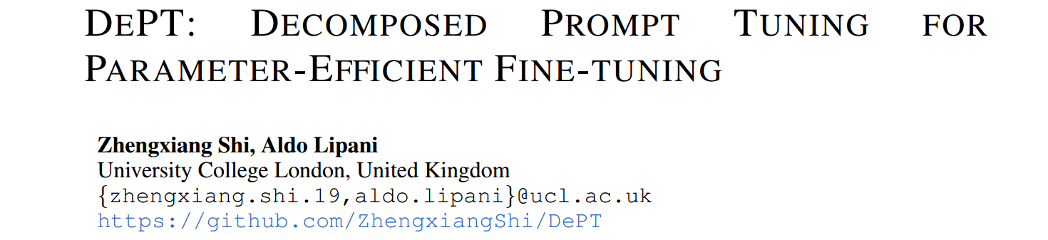 DEPT：DECOMPOSED PROMPT TUNING FOR PARAMETER-EFFICIENT FINE-TUNING