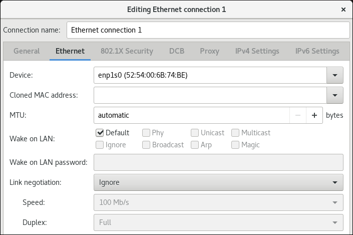 ethernet connection settings