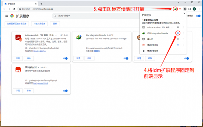 将idm固定到浏览器前端显示