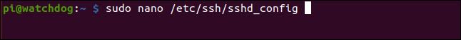 sudo nano /etc/ssh/sshd_config in a terminal window.