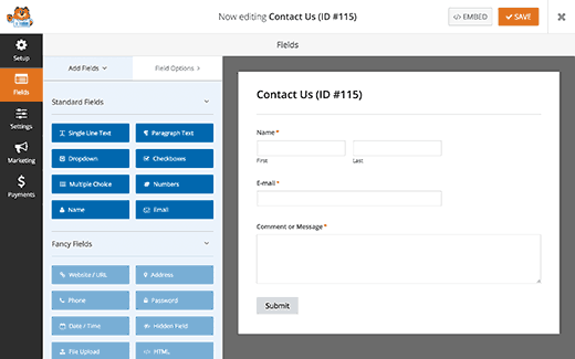 Editing contact form fields