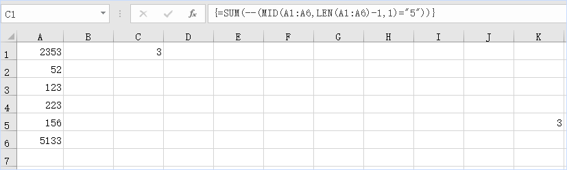 怎样计算Excel一列数值中十位数为5的个数？