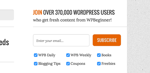 Category subscription choices on WPBeginner