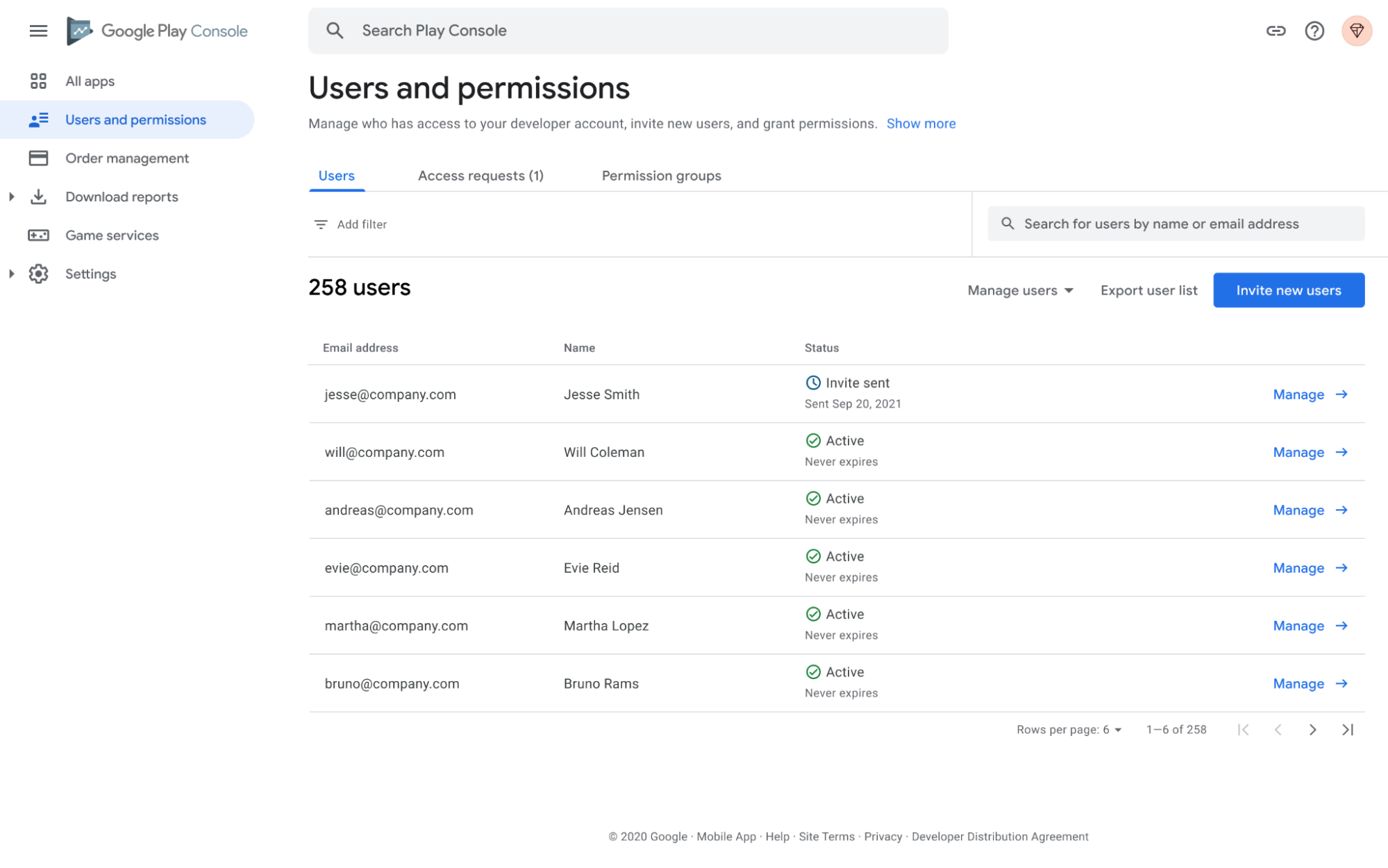 改进后的 Google Play 管理中心用户管理: 访问请求、权限组等