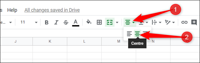 To center the text in the cell, click the Align icon in the toolbar, and then click "Center."