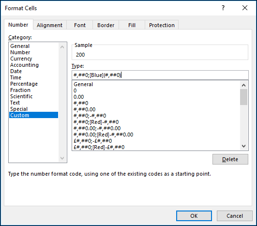 Entering a custom number format