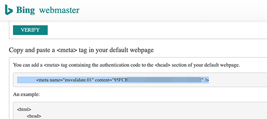 Bing webmaster tool verification