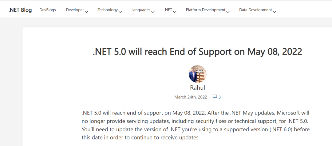 .NET 5.0即将不再提供服务更新，请升级到.NET 6.0