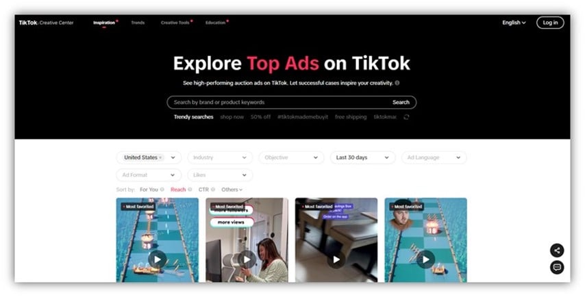 tiktok 趋势发现 - tiktok top ads 示例