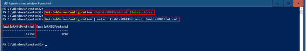PowerShell を使用した SMB 1.0 サポートの無効化