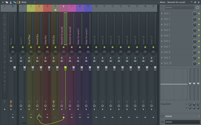 Reverb for vocal1的連線設定（7、8、9軌同理）