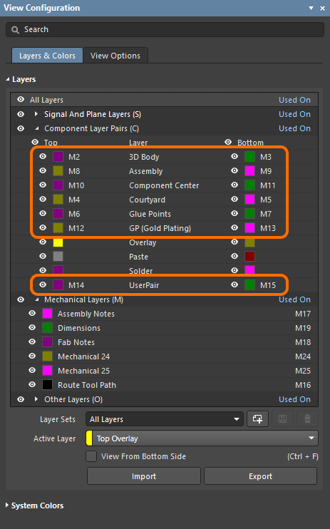 A number of user-defined Component Layer Pairs have been added.