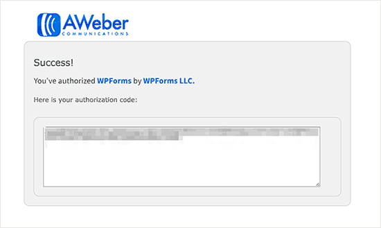 AWeber auth code