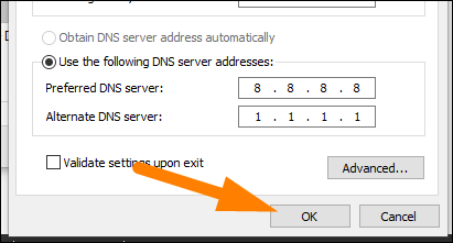 Type the DNS server addresses, and then click "OK."