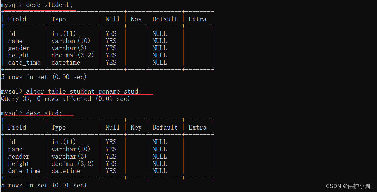 [MySQL]基本数据类型及表的基本操作