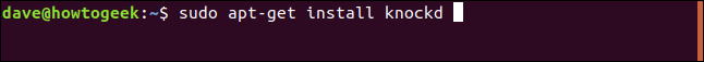 "sudo apt-get install knockd" command in a terminal window.