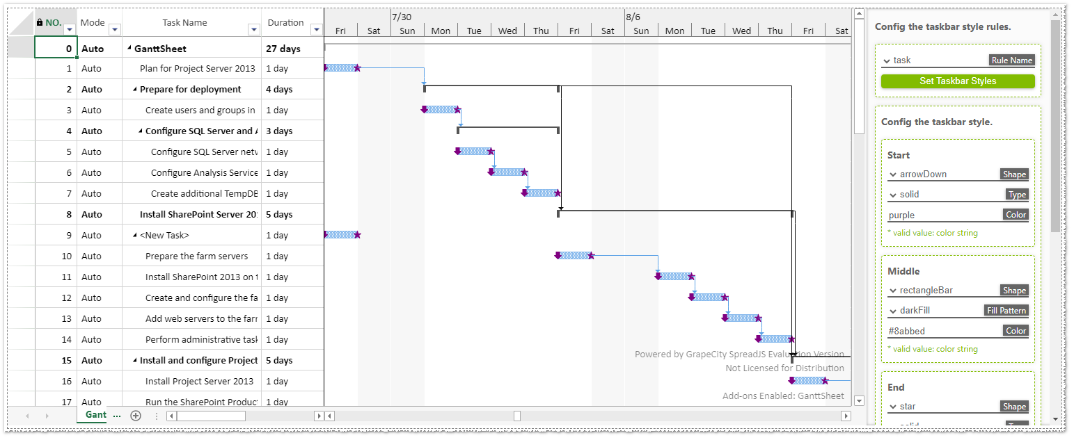 SpreadJS Gantt Chart Atlas