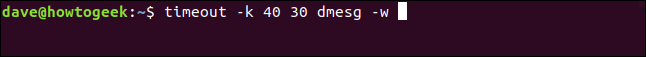 timeout -k 40 30 dmseg -w in a terminal window