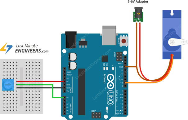将伺服电机连接到arduino uno以进行电位计控制