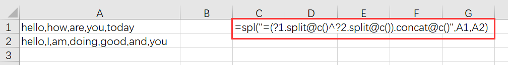 Excel 计算两个逗号分隔的单词串中共有的单词