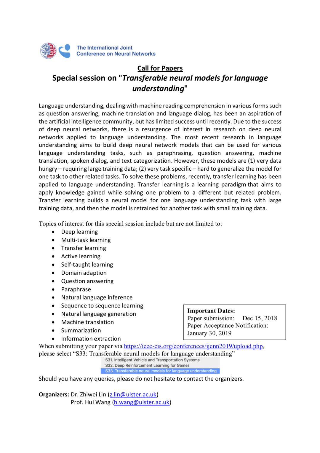 Call for Papers IJCNN 2019 Special Section 征稿通道开启CSDN博客