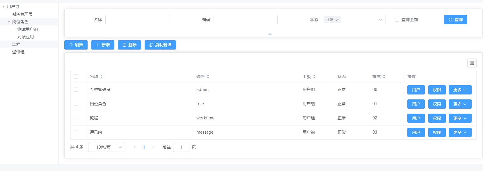 一二三应用开发平台使用手册——系统管理-用户组-使用说明