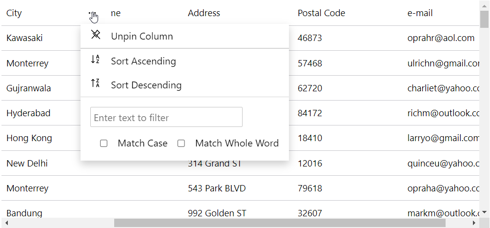 FlexGrid for Blazor Pinned Columns