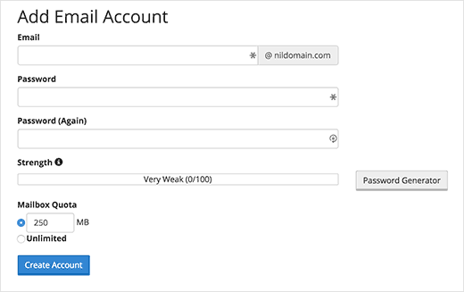 Creating email account in cPanel Creating email account in cPanel