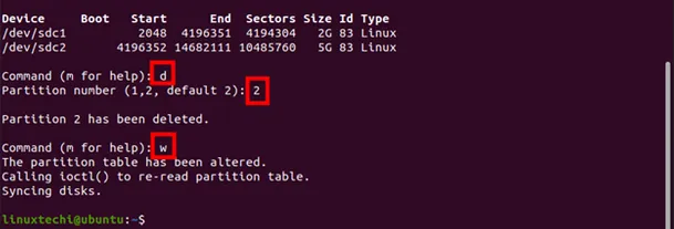 Select-partition-number-for-deletion-fdisk-command