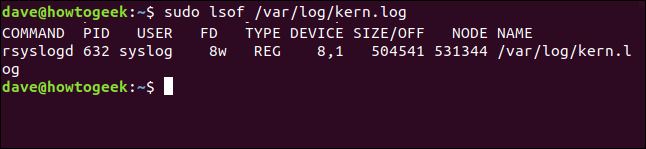 lsof output in a terminal window