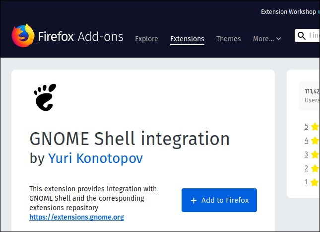 GNOME Shell integrations in Firefox Add-Ons