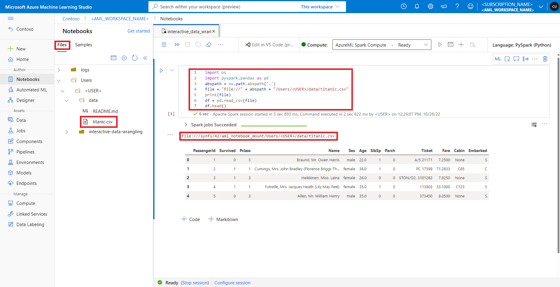 Azure - 机器学习：使用 Apache Spark 进行交互式数据整理