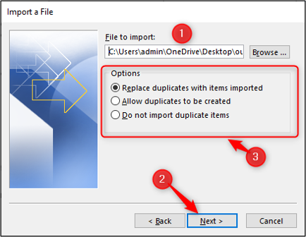 Browse for contacts list and replace duplicates