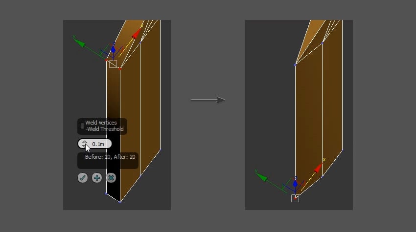 Weld the vertices to create the edge of the sword